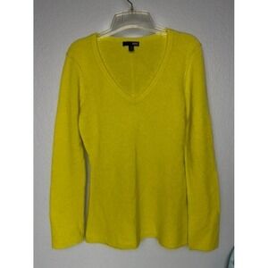 Aqua Cashmere Sweater Women's Size M Yellow Long-Sleeve V-Neck Pullover Cozy
